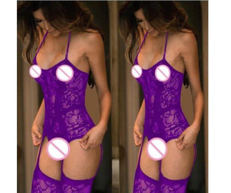 Эротическое белье боди-сетка комбинезон сексуальное белье фиолетовое