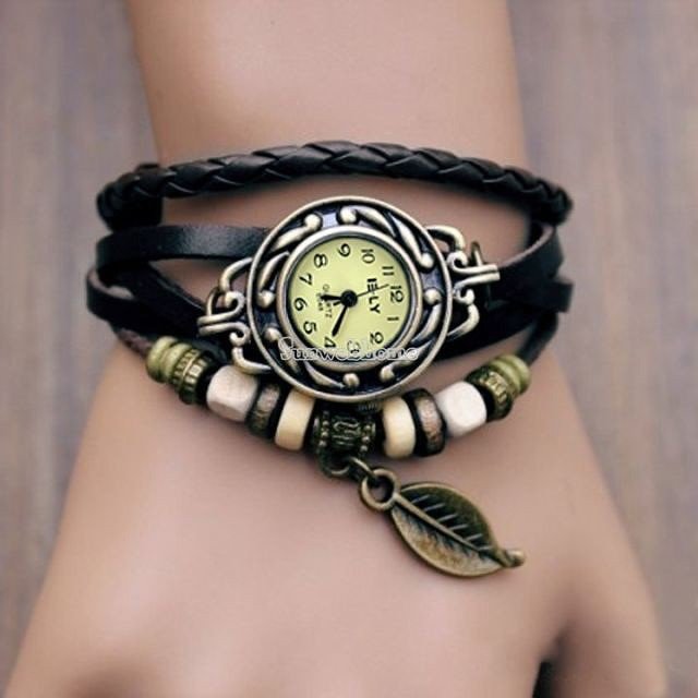Вінтажні годинник-браслет з листком