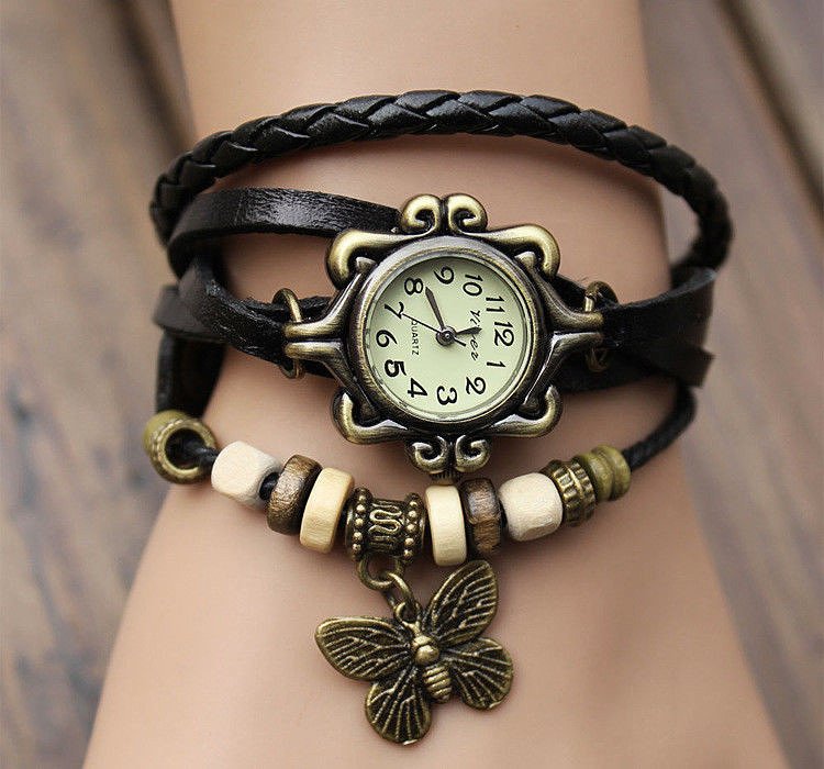 Вінтажні годинник-браслет з метеликом вінтаж
